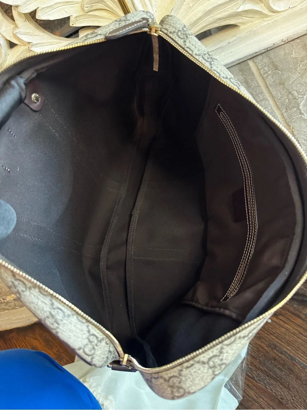 Gucci Beige GG Supreme Canvas Briefcase with Dark Brown Trim and COA